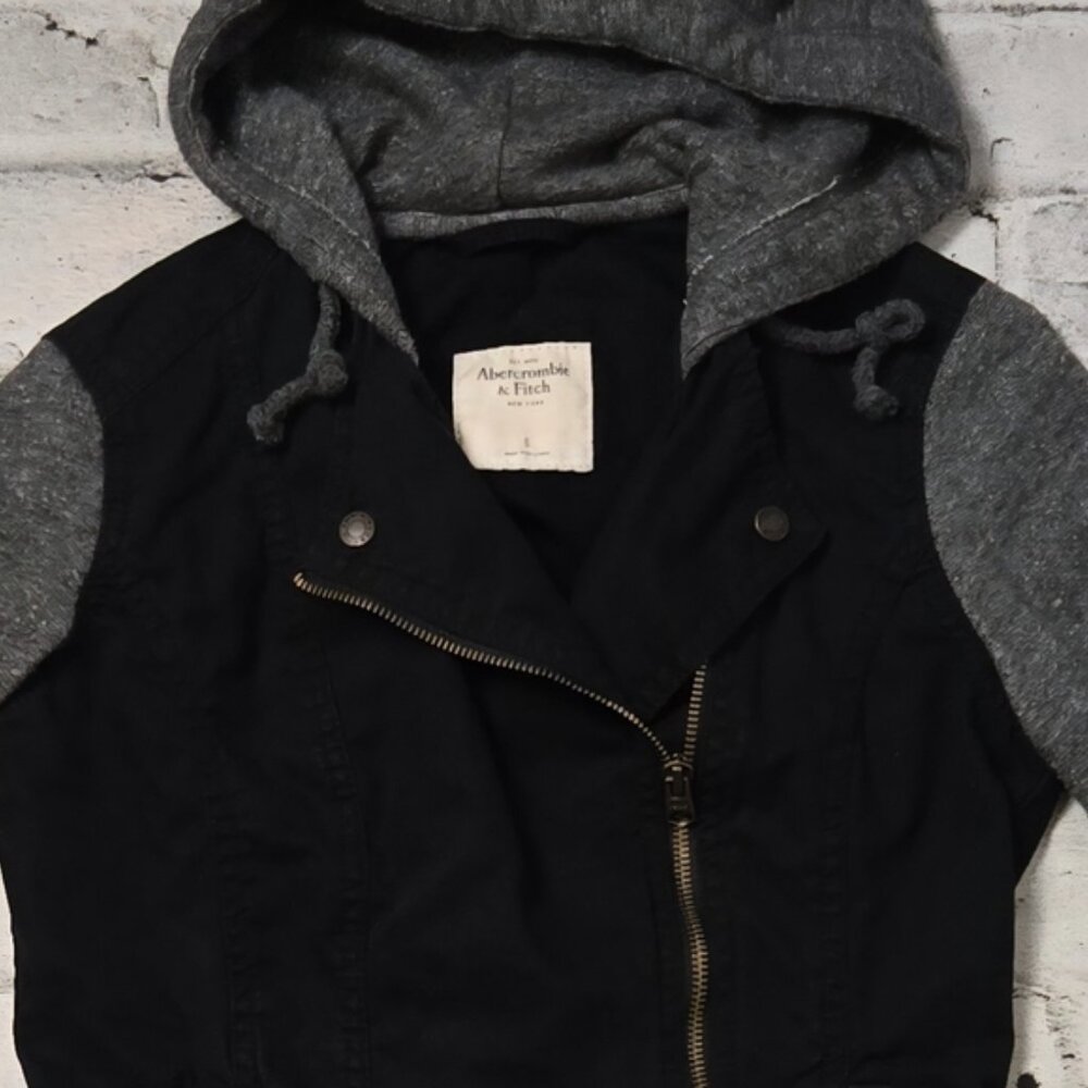 Abercrombie & Fitch Women's Black Moto Jacket w/ Gray Hoodie Size S - Picture 8 of 12